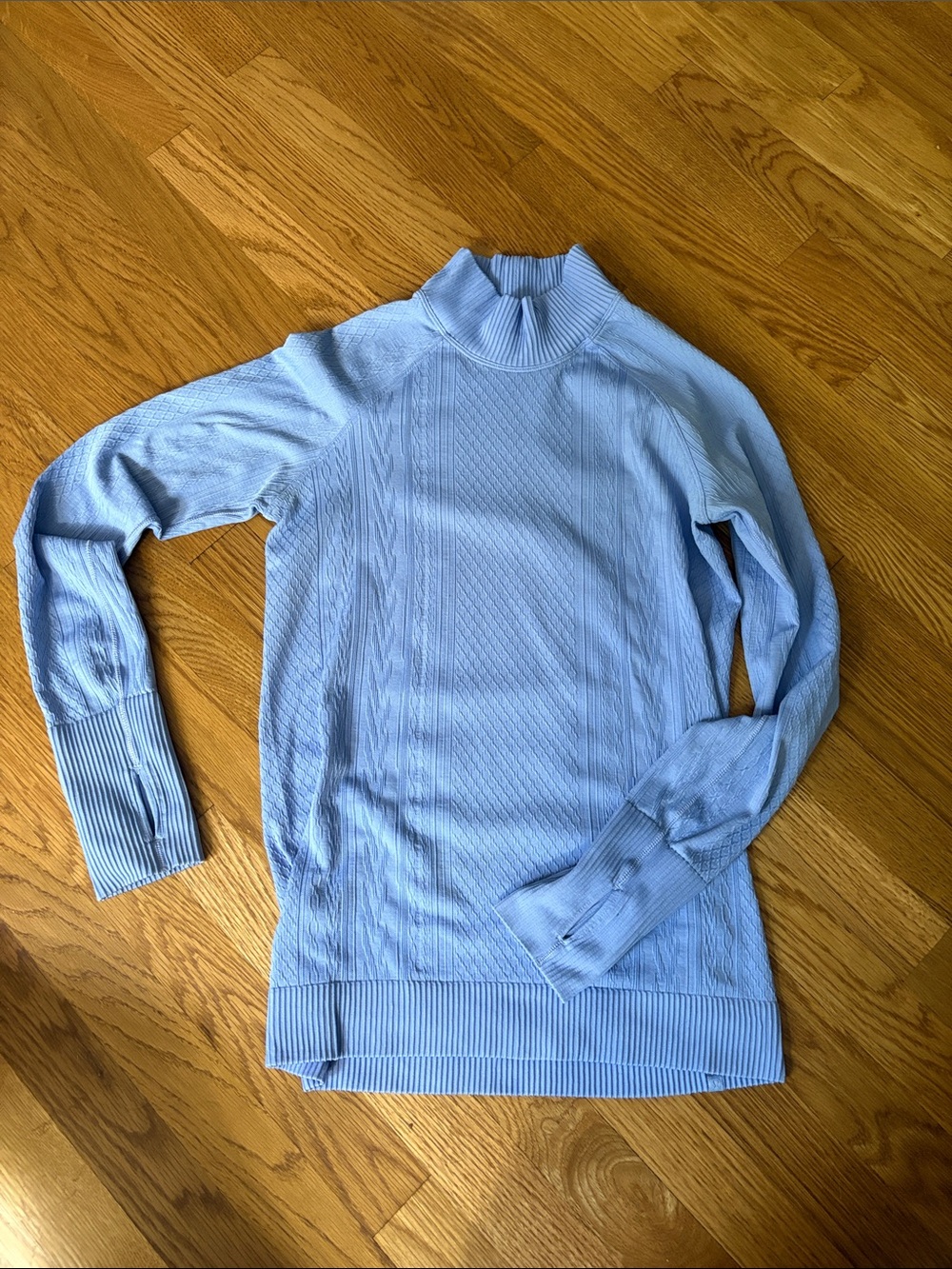 Lululemon Light Blue Cable Knit Mock Neck Sweater